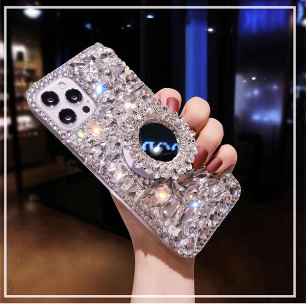 Diamond Holder Kickstand Case For iPhone 15/14/13/12/11/Galaxy S23/S22/S21/S20/Note 10/20 Crystal Rhinestone Phone Cover