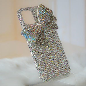 Cute Bow Bling Glitter Diamond Rhinestone Phone Case For iPhone 15/14/13/12/11 Galaxy S24/S23/S22/S21/S20/Note 20/10/9/8/A14/A15/A13