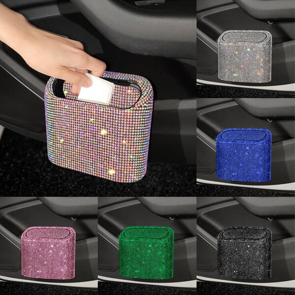 Creative handmade diamond-encrusted Car Trash Can, Bling Car Storage Bin, Crystal Rhinestone Car storage box, Push-type Trash Can