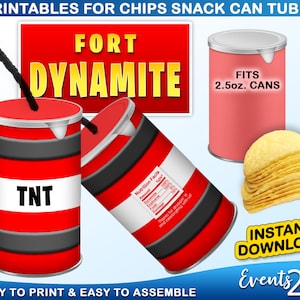 Gamer Dynamite TNT Chips 2.5 oz Snack Can Labels Wrap, Party Favor Decoration, Digital Printable Instant Download DIY