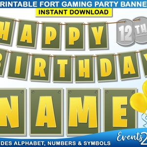 Gamer Banner, Military Game Battle Birthday Party Backdrop Decoration, Digital Printable Decorations, Instant Download DIY