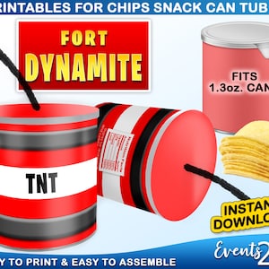 Gamer Dynamite TNT Chips 1.3 oz Snack Can Labels Wrap, Party Favor Decoration, Digital Printable Instant Download DIY