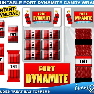 Etichette per involucri di caramelle Gamer Dynamite TNT, sacchetti per dolcetti, bomboniere per feste di compleanno, download istantaneo stampabile digitale fai da te