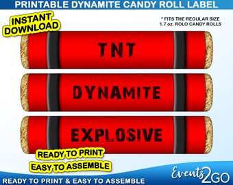 Gamer Dynamite TNT Candy Bar Roll Wrapper Labels, Treat Party Favor Battle Birthday Digital Printable Instant Download DIY