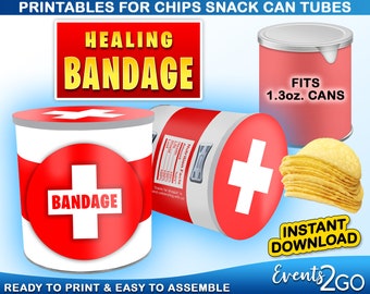 Gamer Bandage Chips 1,3 Unzen Snack Dose Etiketten & Wrap, Medkit Party Favor Dekoration Digital Printable Instant Download DIY