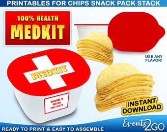 Gamer Med Kit Chips 0.67 oz Snack Stack Labels & Wrap, Party Favors Decoration, Digital Printable Instant Download DIY