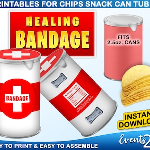 Gamer Bandage Chips 2.5 oz Snack Can Labels & Wrap, Medkit Party Favor Decoration Digital Printable Instant Download DIY