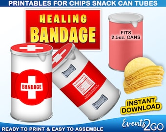 Gamer Bandage Chips 2,5 Unzen Snack Dose Etiketten & Wrap, Medkit Party Favor Dekoration Digital Printable Instant Download DIY
