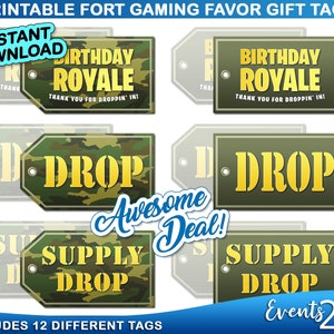 Gamer Supply Drop Party Favor Cadeaukaartjes, Battle Militaire Verjaardagsfeestje Decoratie Digitale Afdrukbare Instant Download DIY