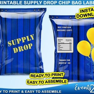 Gamer drop-krat-chiptas, mysterie blind buit goody, partij gunst blauwe drop box-krat, digitale afdrukbare Instant Download DIY