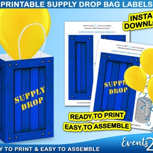 Gamer Drop Crate Bag, Loot Party Favor Blue Drop Box Crate, torby upominkowe, dekoracja, cyfrowy wydruk do natychmiastowego pobrania DIY