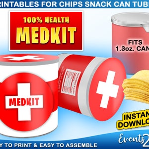 Gamer Med Kit Chips 1,3 Unzen Snack Dose Etiketten & Wrap, Party Favor Snacks Dekoration Digital Printable Instant Download DIY