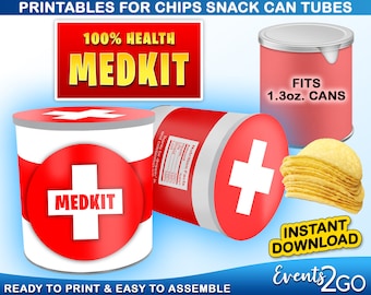 Gamer Med Kit Chips 1,3 Unzen Snack Dose Etiketten & Wrap, Party Favor Snacks Dekoration Digital Printable Instant Download DIY