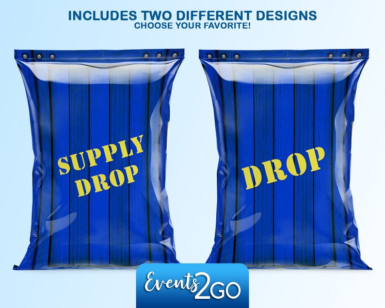 Mystery Blind Loot Goody Party Favor Blue Drop Box Crate Digital Printable Instant Download DIY Gamer Drop Crate Chip Bag