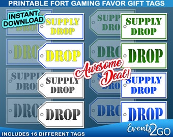 Gamer Versorgung Tropfen Party Favor Geschenkanhänger, Kampf Militär Geburtstag Party Dekoration Digital Printable Instant Download DIY