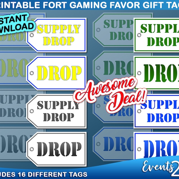 Gamer Supply Drop Party Favor Gift Tags, Battle Military Birthday Party Decoration Digital Printable Instant Download DIY