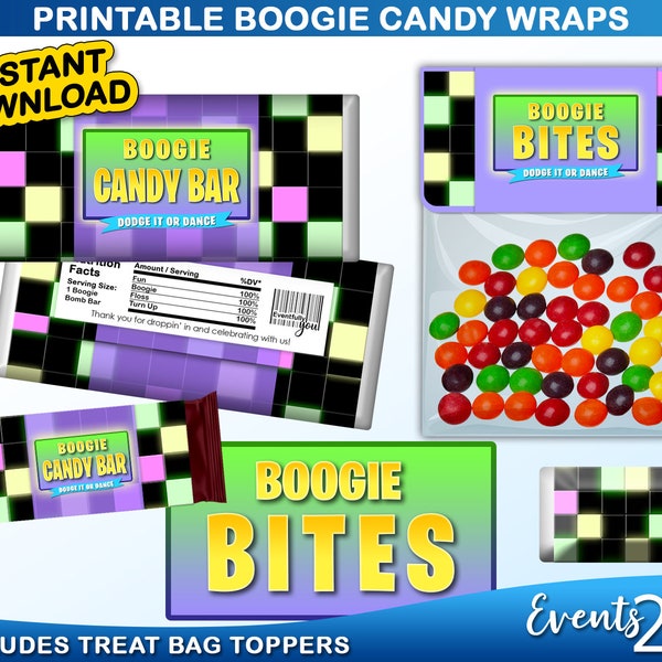 Gamer Boogie Candy Bar Wrapper Labels, Treat Bag Party Favors, Decoration, Digital Printable Instant Download DIY