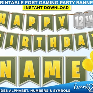 Gamer Banner, Military Game Battle Birthday Party Backdrop Decoration, Digital Printable Decorations, Instant Download DIY