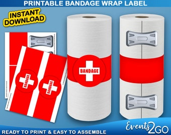 Gamer Bandage Med Kit Paper Towel Wrap Labels, Party Decoration Game Battle Decor, Digital Printable Instant Download DIY