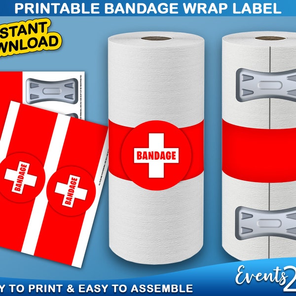 Gamer Bandage Med Kit Paper Towel Wrap Labels, Party Decoration Game Battle Decor, Digital Printable Instant Download DIY