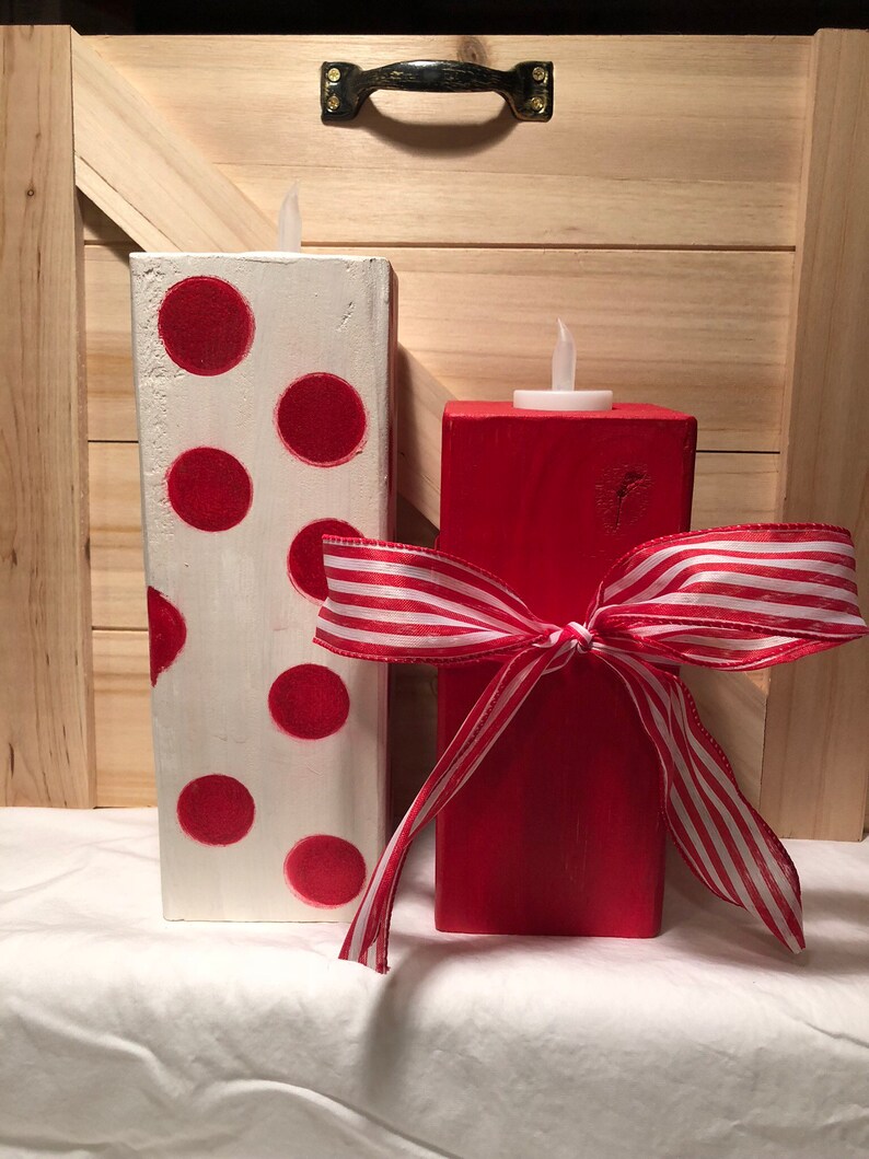 Set of 2 Christmas Pillar Candle Holders. Etsy