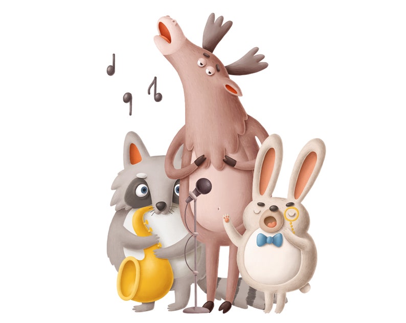 Singing animals clipart collection PNG forest animals | Etsy