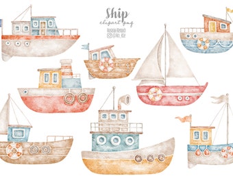 Ship clipart png digital downloadable illustrations, watercolour boat nautical clipart, digital graphics png, commercial and personal use