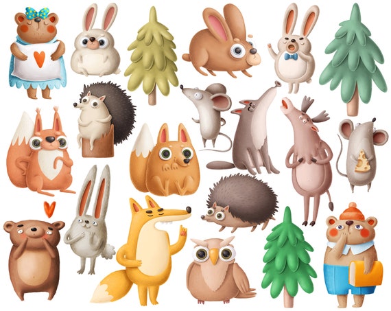 Cute Baby Animals Clipart Png Cartoon Animals Woodland - Etsy Sweden