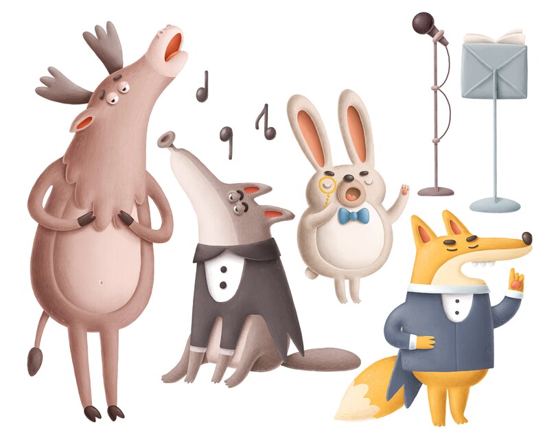 Singing animals clipart collection PNG forest animals Etsy