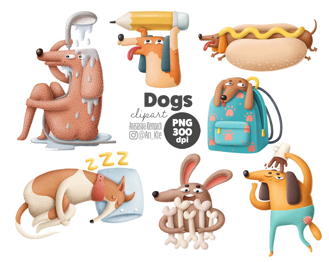 Funny Dog Characters Clipart Digital Download Digital Etsy