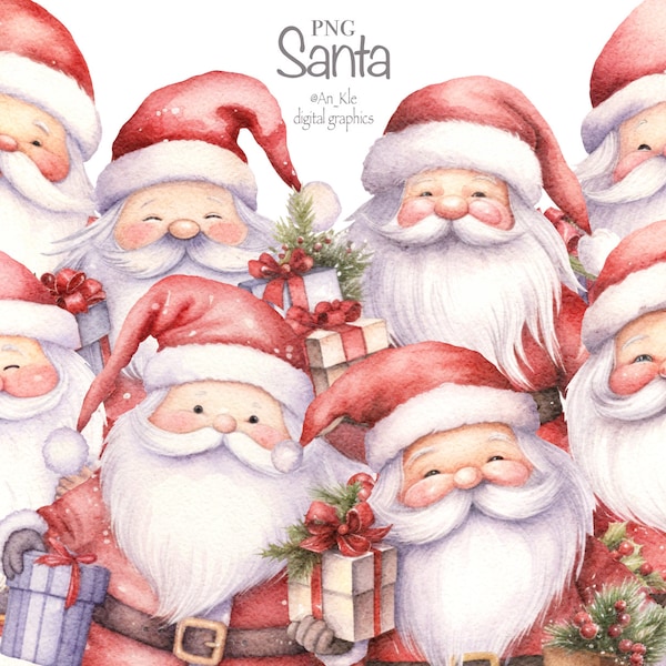 Santa Claus clipart png digital download, winter whimsical characters illustrations watercolour, christmas clipart, commercial pod