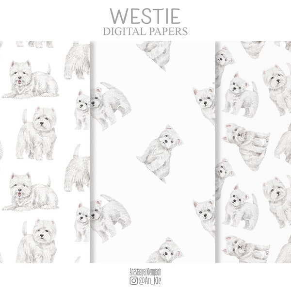 WESTIE dogs digital paper pack, dog seamless patterns digital download, commercial and personal use