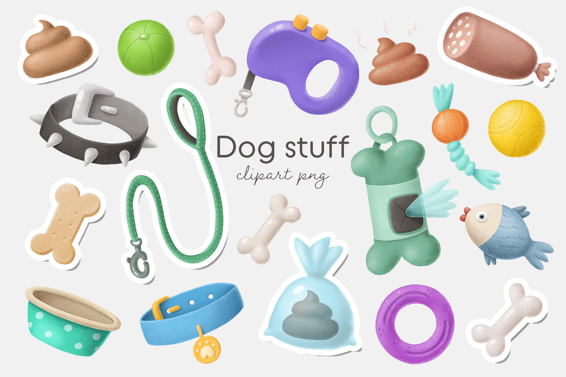 Dogs accessories clipart digital downloadable illustrations Etsy