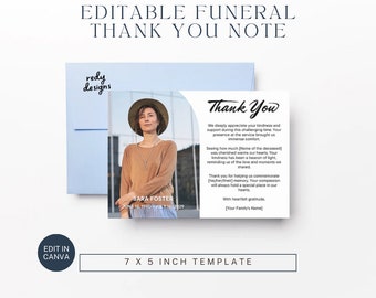 Elegante tarjeta de agradecimiento conmemorativa: plantilla de foto para funeral (edición de Canva)