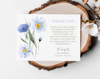 Tarjeta de agradecimiento para funeral: Acuarela floral, plantilla editable de Canva