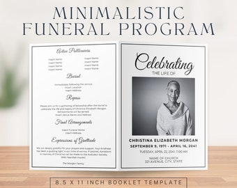 Programa funerario minimalista / Folleto de 8 páginas / Editable en Canva / Descarga digital instantánea