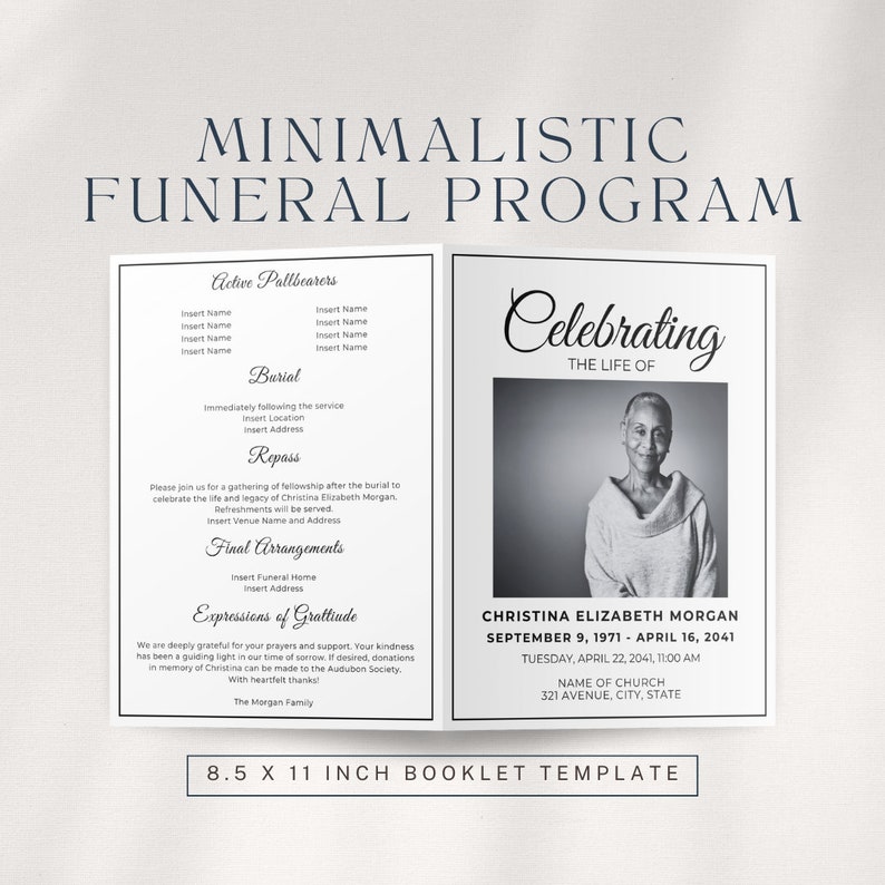 Minimalistic Funeral Program | 12-page Booklet | Editable in Canva ...