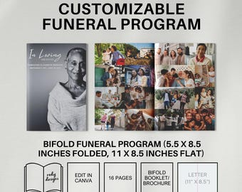 Plantilla elegante para programa funerario: Díptico de 16 páginas (Descarga digital)