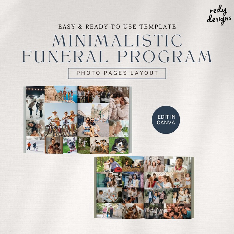 Minimalistic Funeral Program With Photo Collages Editable in Canva 12
