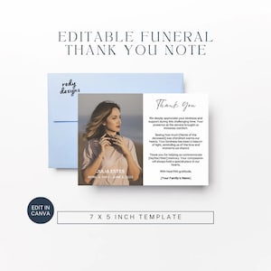 carte de remerciement personnalisée simple pour funérailles | Remerciement de sympathie | Modifier sur Canvas |  Papeterie sur le deuil | Photo numérique DIY