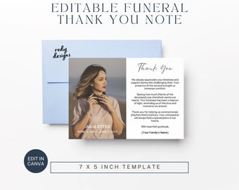 Tarjeta de agradecimiento funeraria personalizada: Nota de duelo de 5x7 (Editar en Canva)