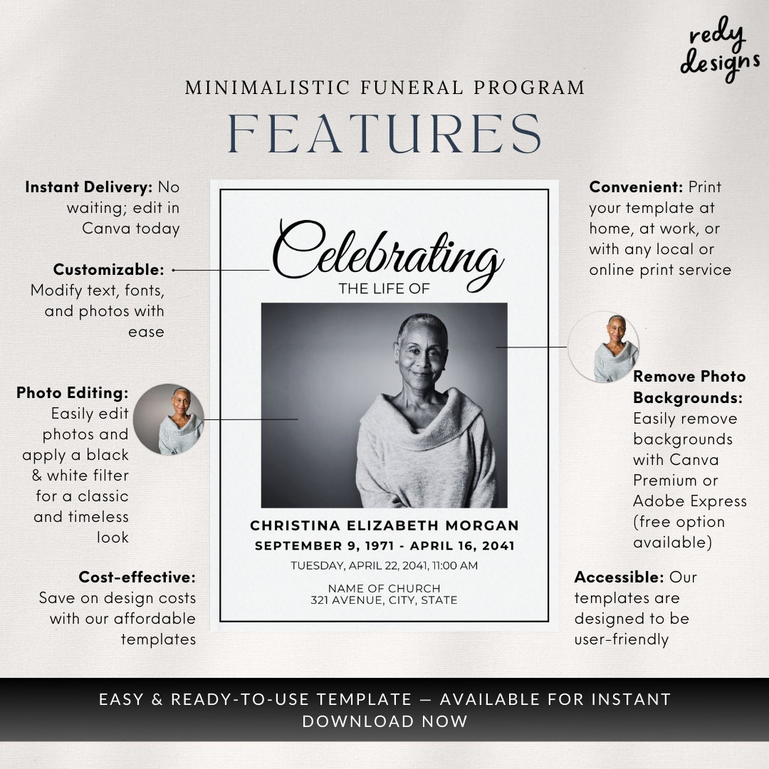 Minimalistic Funeral Program With Photo Collages Editable in Canva 12
