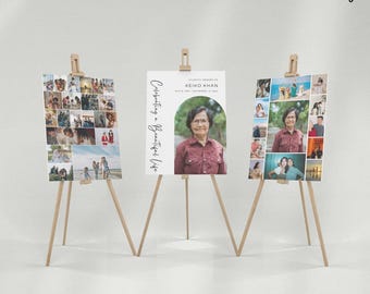 Póster conmemorativo editable: Collage de fotos para celebrar la vida (plantilla de Canva)