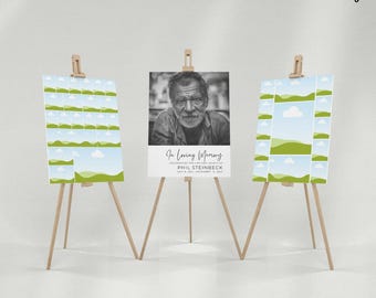 Plantilla de letrero funerario: Collage de fotos conmemorativas, celebración de la vida (imprimible en Canva)
