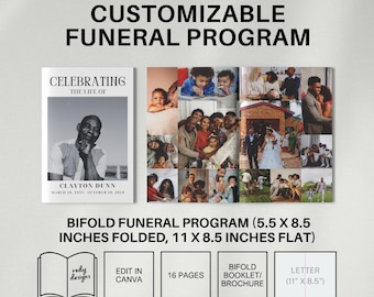 Plantilla de programa funerario de 16 páginas: folleto conmemorativo plegable (descarga digital)