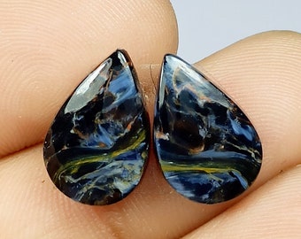 Gorgeous Pietersite Pair Cabochon / Natural Pietersite Pair Loose Semi Precious Gemstone / Pear Shape / 14x9x3MM / For Making Jewelry