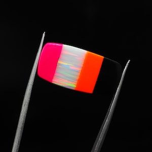 Lab Created Bello Opal Gemstone – Cabochon with Geometric Ceramic Look Inlay Multi Fire Bello Opal Cabochon | Synthetic Jewelry Supply Stone