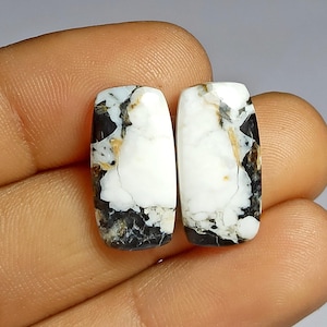Par de pedras preciosas de turquesa de búfalo 100% natural, par de cabochões de turquesa de búfalo, formato de baguete, 19x10x3 mm