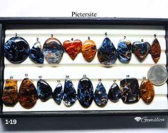 Natural Pietersite Cabochon Gem, Storm Stone with Golden & Blue Swirls, Jewelry Making Supply