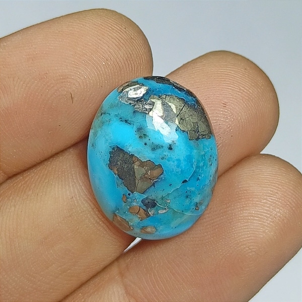 Natural Nacozari Turquoise Cabochon Gemstone...Nacozari Turquoise With Pyrite...Oval Shape Loose Gemstone...20x20x5mm...12Ct